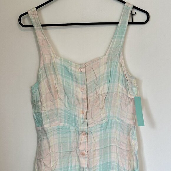 NWT Abound Pink-Green Adley Plaid Tiered Front Button Mini Dress - S - Picture 3 of 8